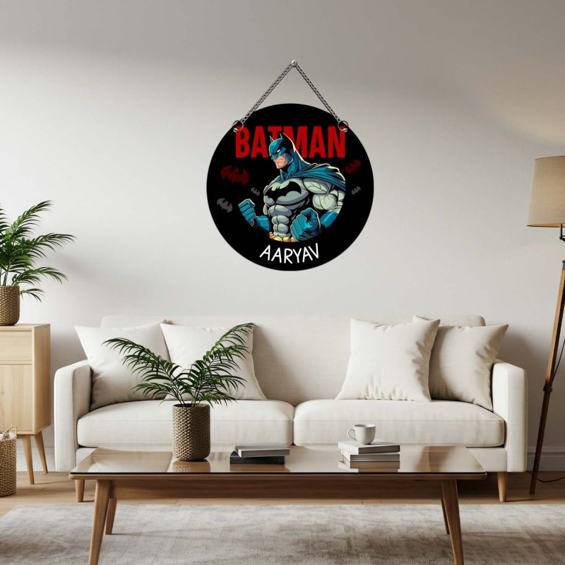 GIFTMEBAZAR Personalized Batman Theme Wall Hanging Custom With Name Kids Room Wall Decor Birthday Return Gift Modern Wall Stylish Decoration